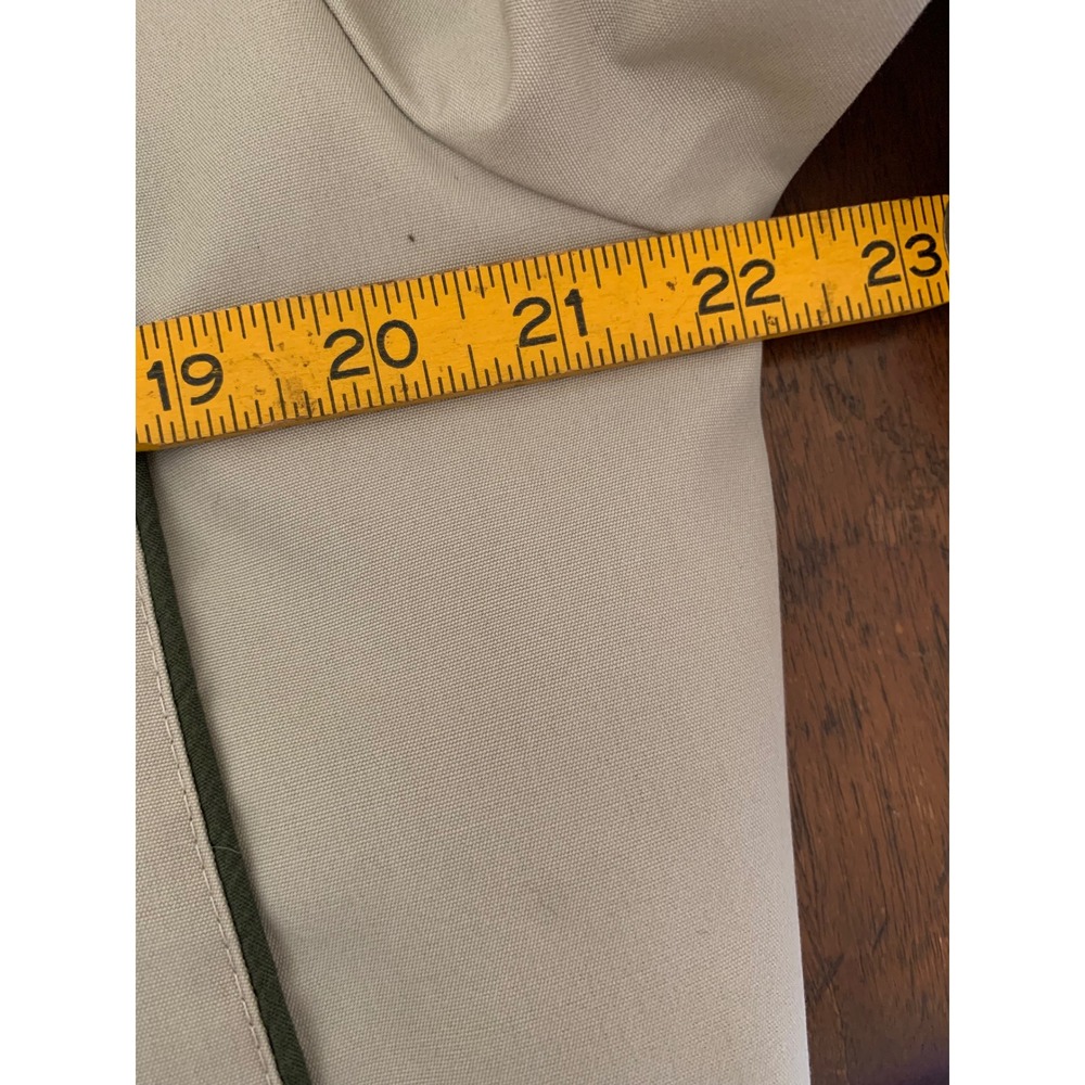 Vintage 80s Beige Trench Coat Green Accents & Hood Size 14 Duster Length Belt - Picture 10 of 12